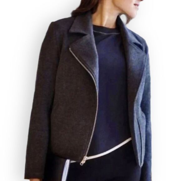 Betabrand SoHo Moto Biker Bomber Jacket Sz S Asymmetrical Full-Zip Blue lined - Picture 2 of 12